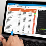 **

A detailed personal finance tracker spreadsheet on a laptop screen. The spreadsheet shows categories like "Rent/Mortgage," "Food," "Transportation," and "Entertainment." Graphs illustrate spending habits. A hand holds a pen, poised to analyze the data. Focus on the clarity of the spreadsheet and the analytical atmosphere.

**